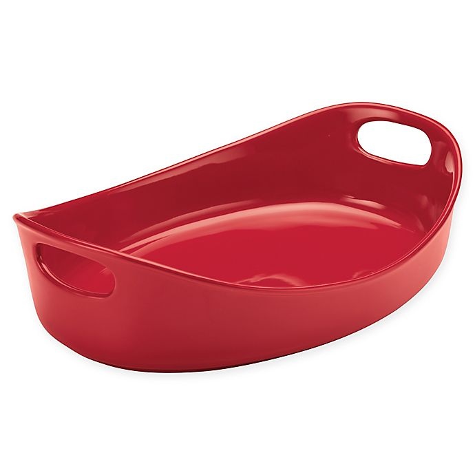 slide 1 of 3, Rachael Ray Ceramics Bubble and Brown Oval Baker - Red, 4.5 qt