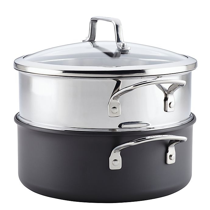 slide 2 of 4, Anolon Authority Covered Dutch Oven with Stainless Steel Steamer Insert, 5 qt