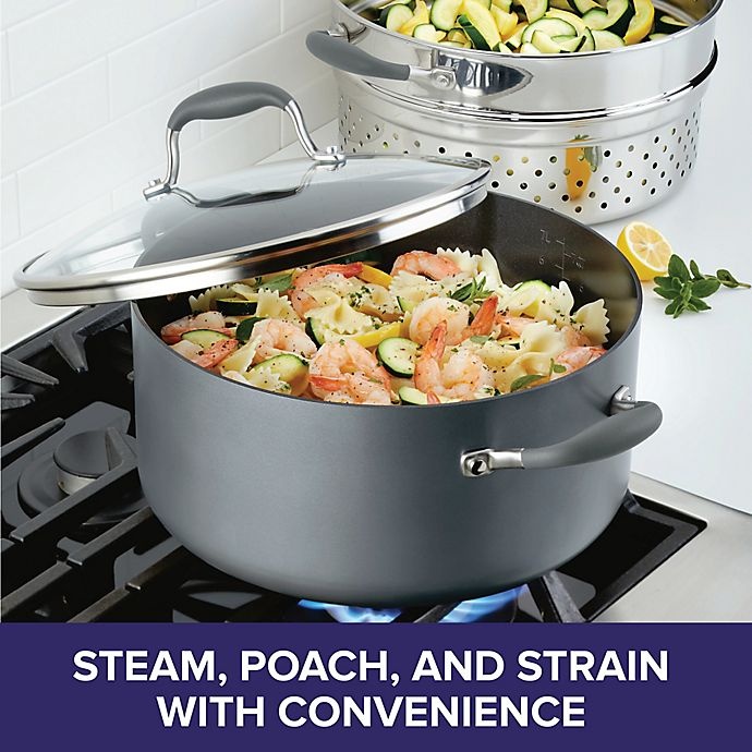 slide 2 of 6, Anolon Advanced Home Hard-Anodized Covered Stock Pot and Steamer Insert - Moonstone, 8.5 qt