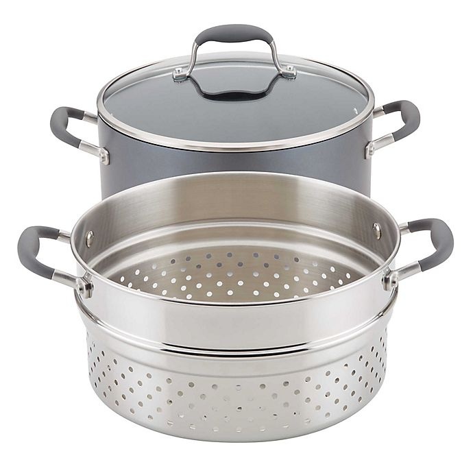 slide 6 of 6, Anolon Advanced Home Hard-Anodized Covered Stock Pot and Steamer Insert - Moonstone, 8.5 qt