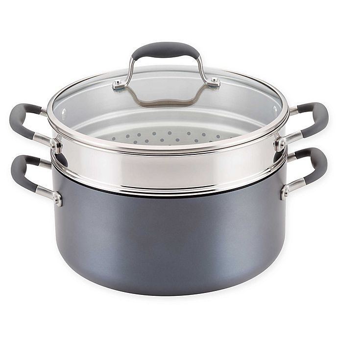 slide 1 of 6, Anolon Advanced Home Hard-Anodized Covered Stock Pot and Steamer Insert - Moonstone, 8.5 qt