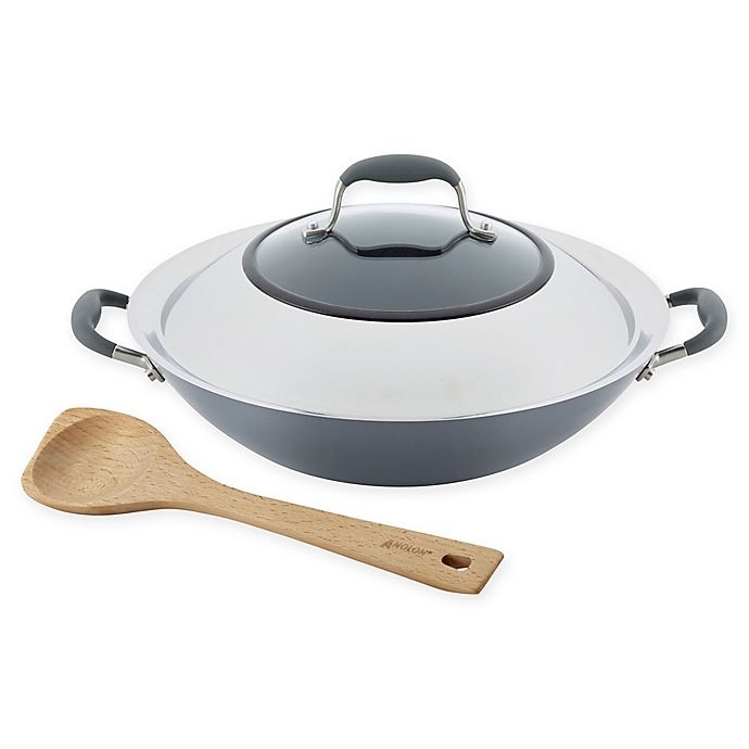 slide 1 of 9, Anolon Advanced Home Nonstick Hard-Anodized Aluminum Wok - Moonstone, 14 in