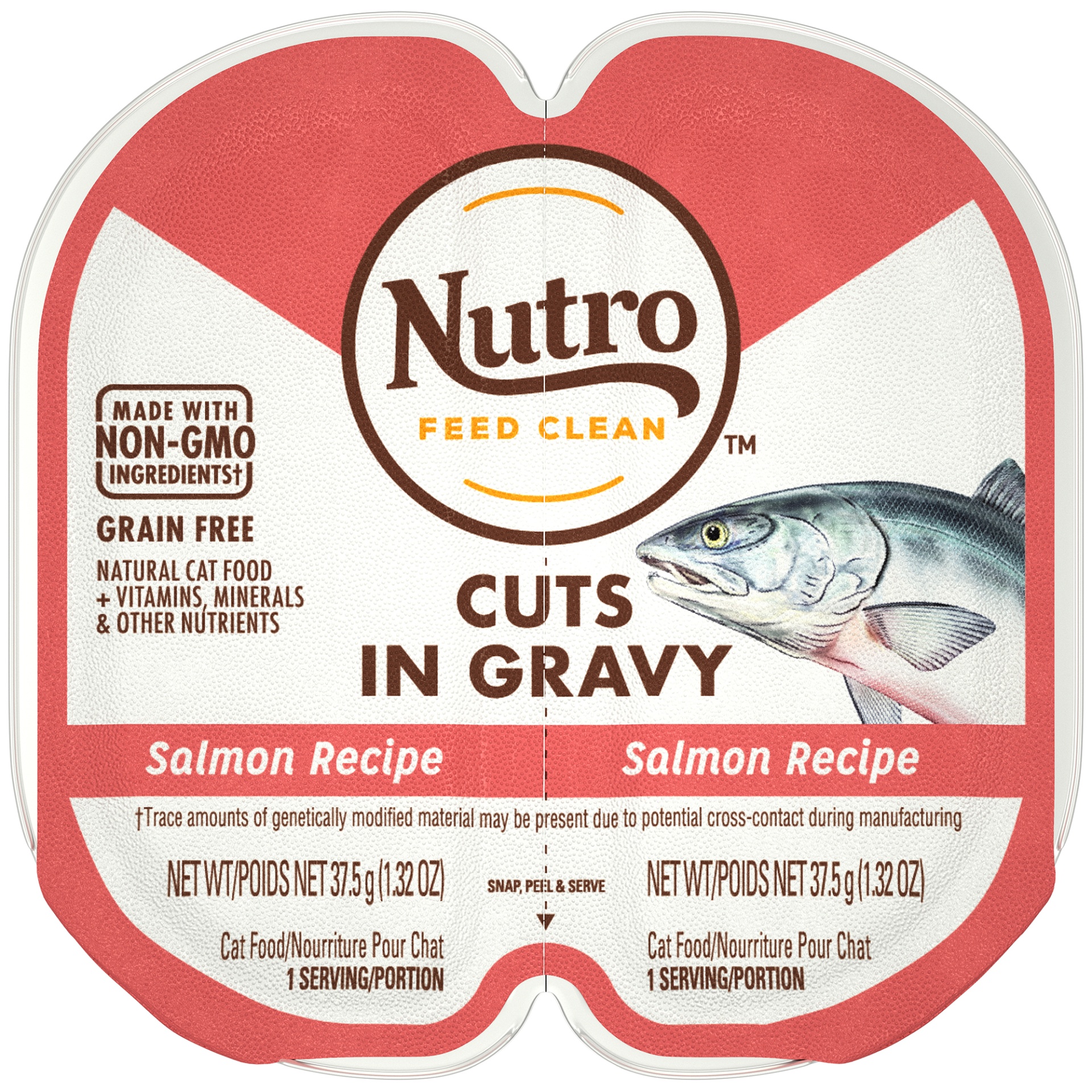 slide 1 of 9, NUTRO Grain Free* Natural Wet Cat Food Cuts in Gravy Salmon Recipe, (24) PERFECT PORTIONS Twin-Pack Trays, 2.64 oz