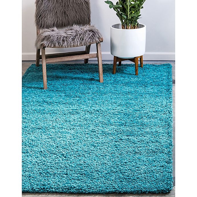 slide 2 of 6, Unique Loom Solid Shag Powerloomed Accent Rug - Deep Aqua, 2 ft 2 x 3 ft