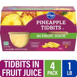 Kroger 100% Juice Pineapple Tidbits Cups 4 Count