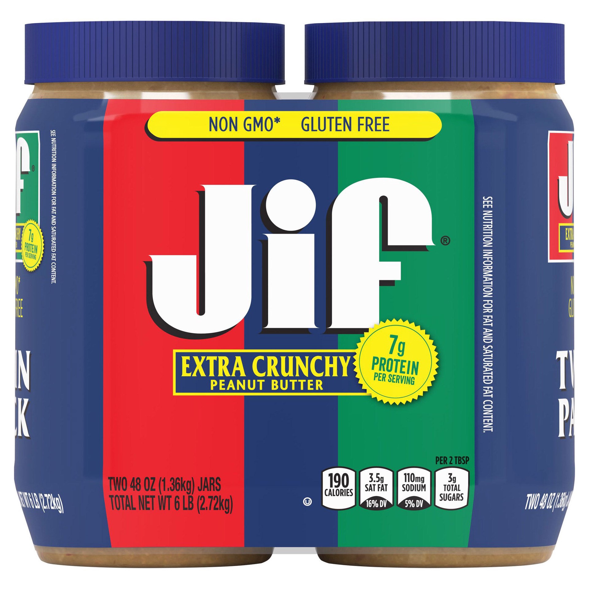 slide 1 of 2, Jif Peanut Butter, Extra Crunchy, 48 oz, 2 Count, 