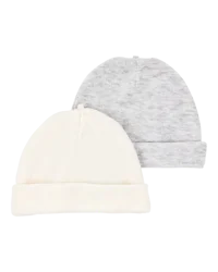 Carter's Carters Baby 2-Pack Caps - Grey/Ivory Grey/Ivory 0-3M