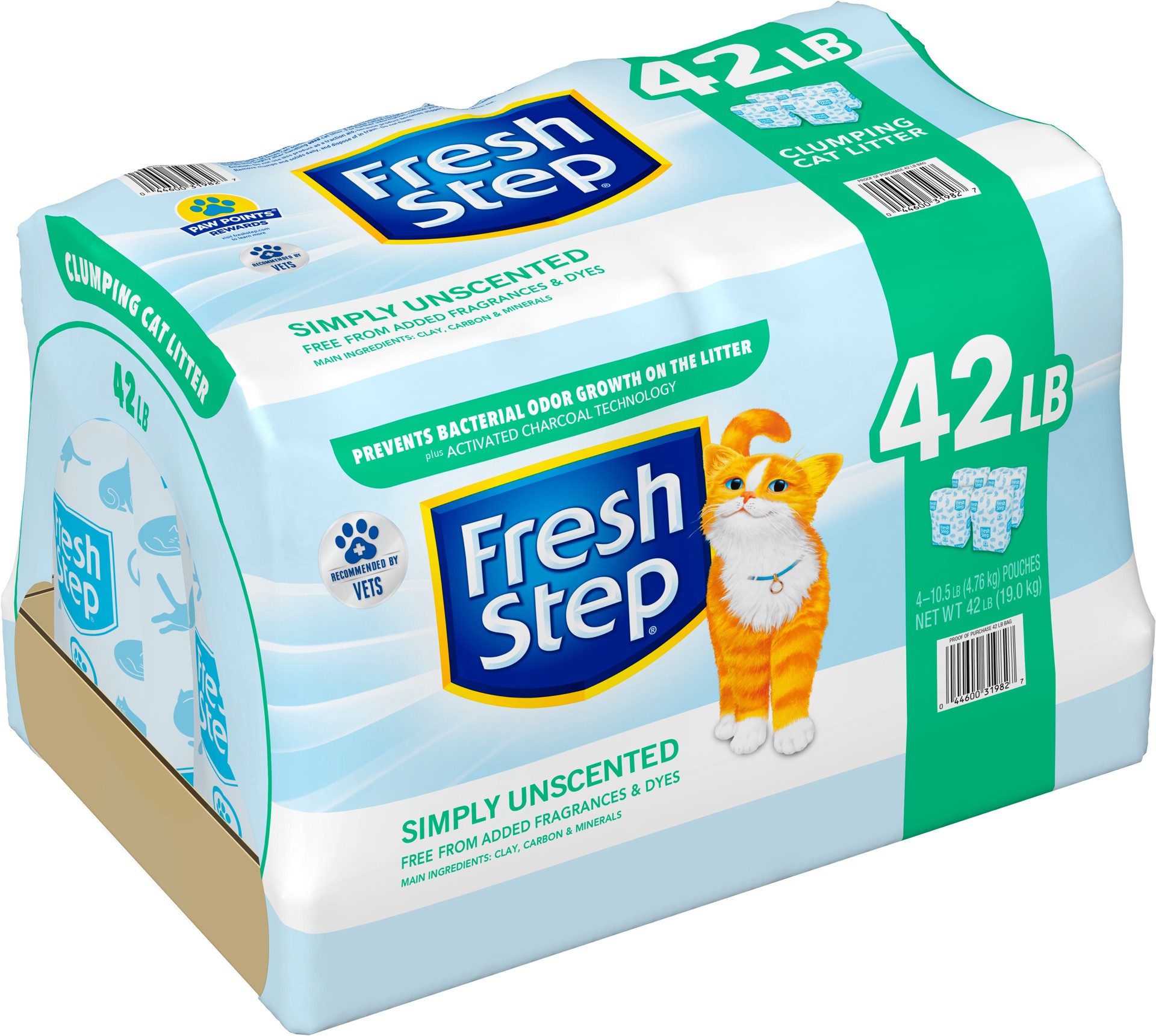 slide 3 of 5, Fresh Step Simply Unscented Clumping Litter, Fresh Step Unscented Cat Litter With Activated Charcoal Technology, 42 lbs. (4 x 10.5 lb. Bag), 42 lb