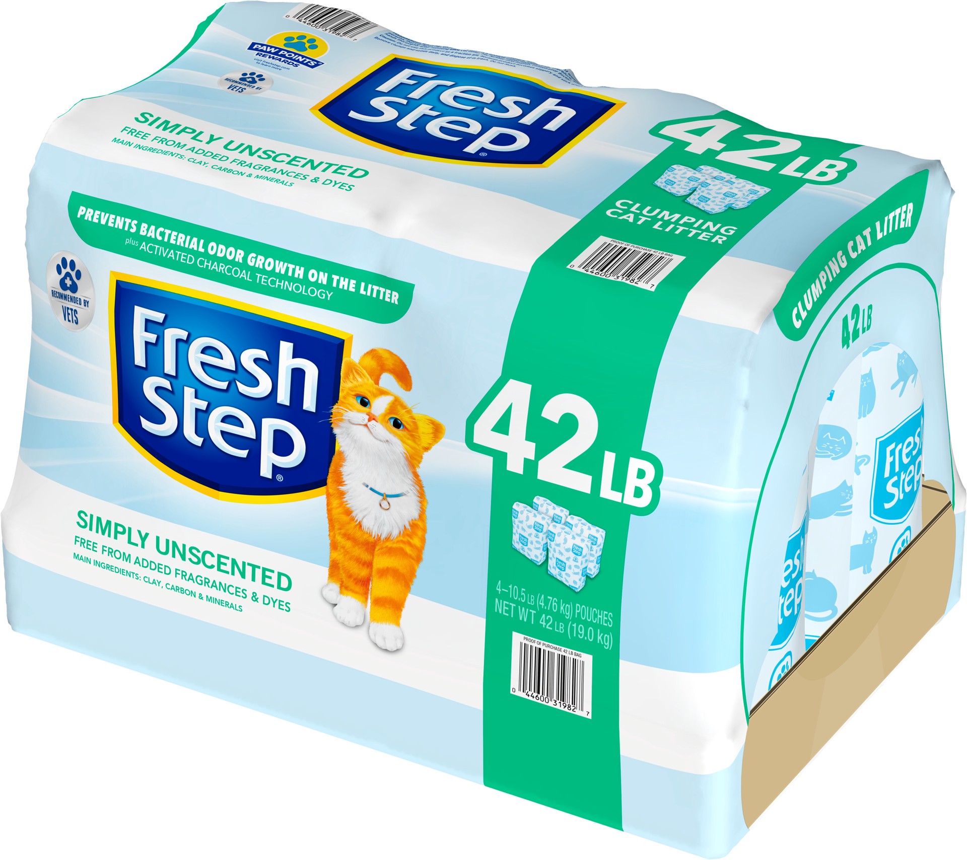 slide 2 of 5, Fresh Step Simply Unscented Clumping Litter, Fresh Step Unscented Cat Litter With Activated Charcoal Technology, 42 lbs. (4 x 10.5 lb. Bag), 42 lb