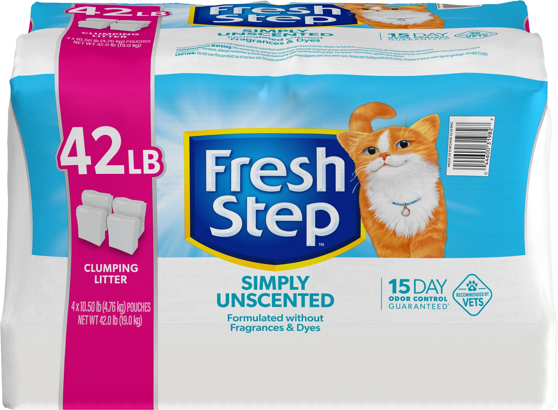 slide 1 of 5, Fresh Step Simply Unscented Clumping Litter, Fresh Step Unscented Cat Litter with Activated Charcoal Technology, 42 lbs. (4 x 10.5 lb. Bag), 42 lb