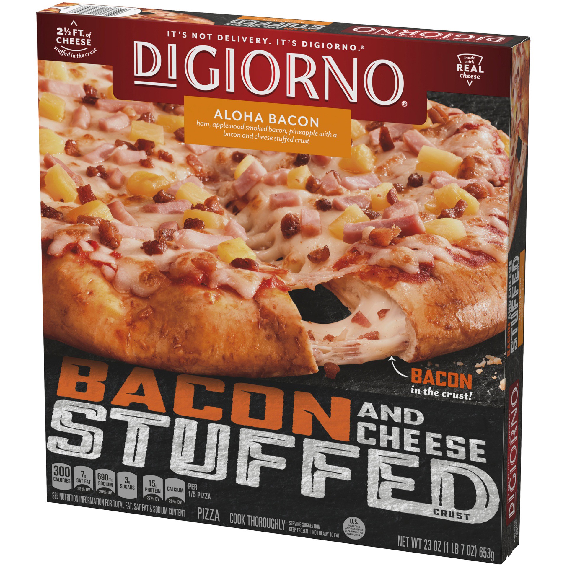 slide 2 of 10, DiGiorno Bacon & Cheese Stuffed Crust Aloha Bacon Pizza, 24.5 oz