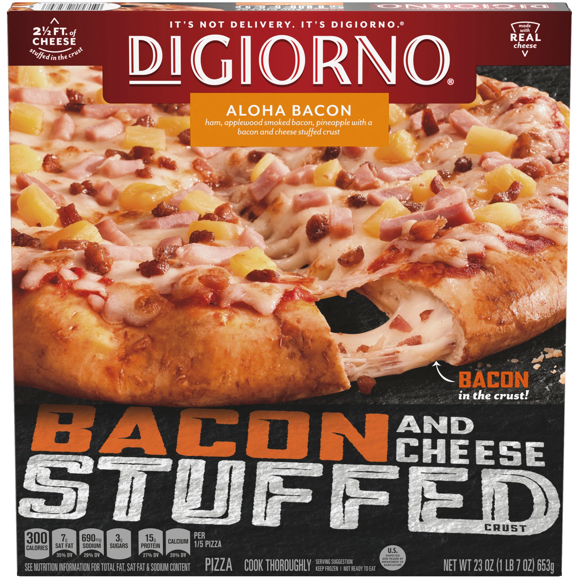 slide 9 of 10, DiGiorno Bacon & Cheese Stuffed Crust Aloha Bacon Pizza, 24.5 oz