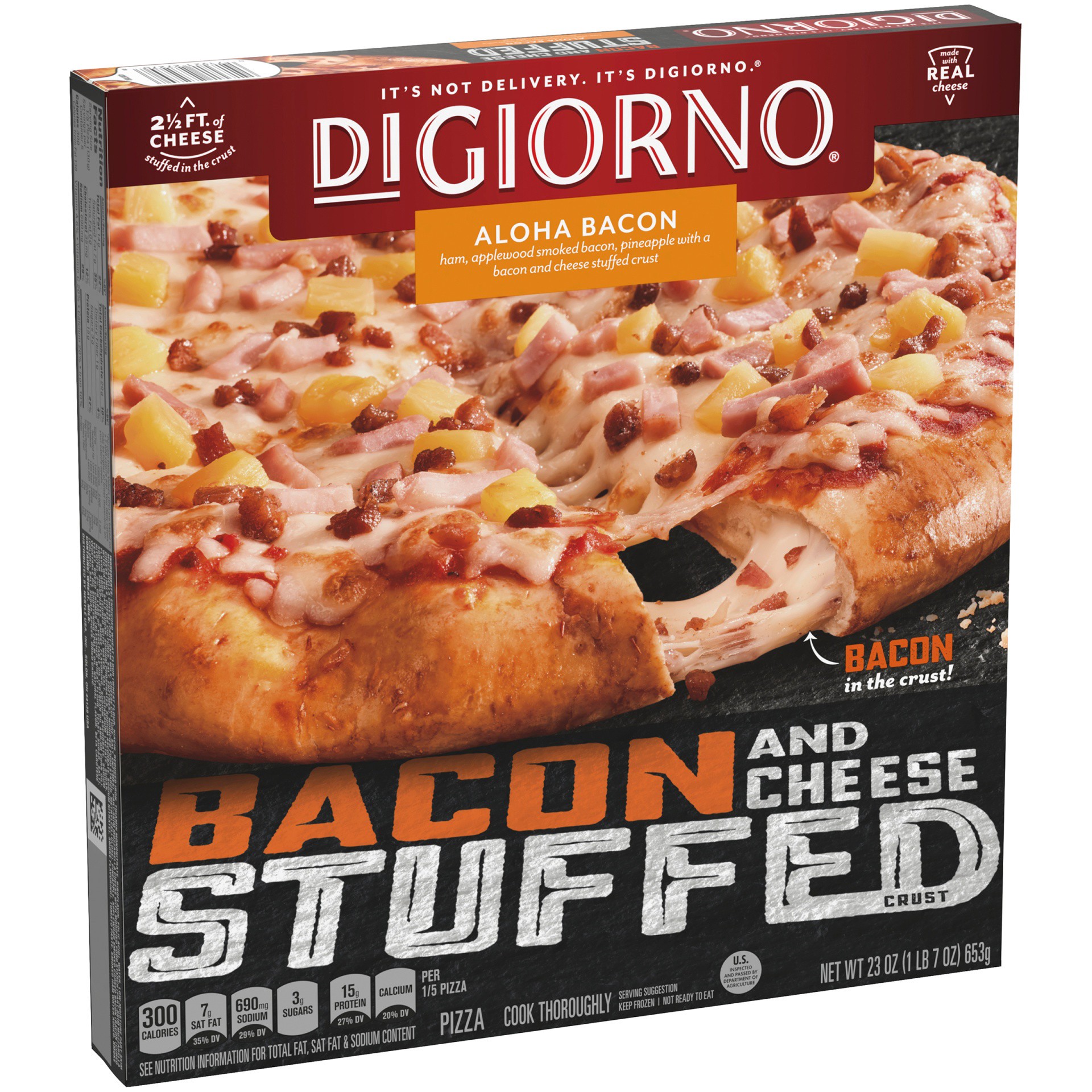 slide 10 of 10, DiGiorno Bacon & Cheese Stuffed Crust Aloha Bacon Pizza, 24.5 oz