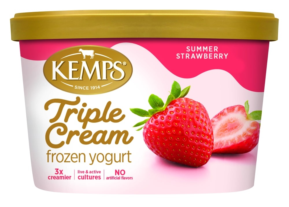 slide 1 of 1, Kemps Triple Cream Summer Strawberry Frozen Yogurt, 48 oz