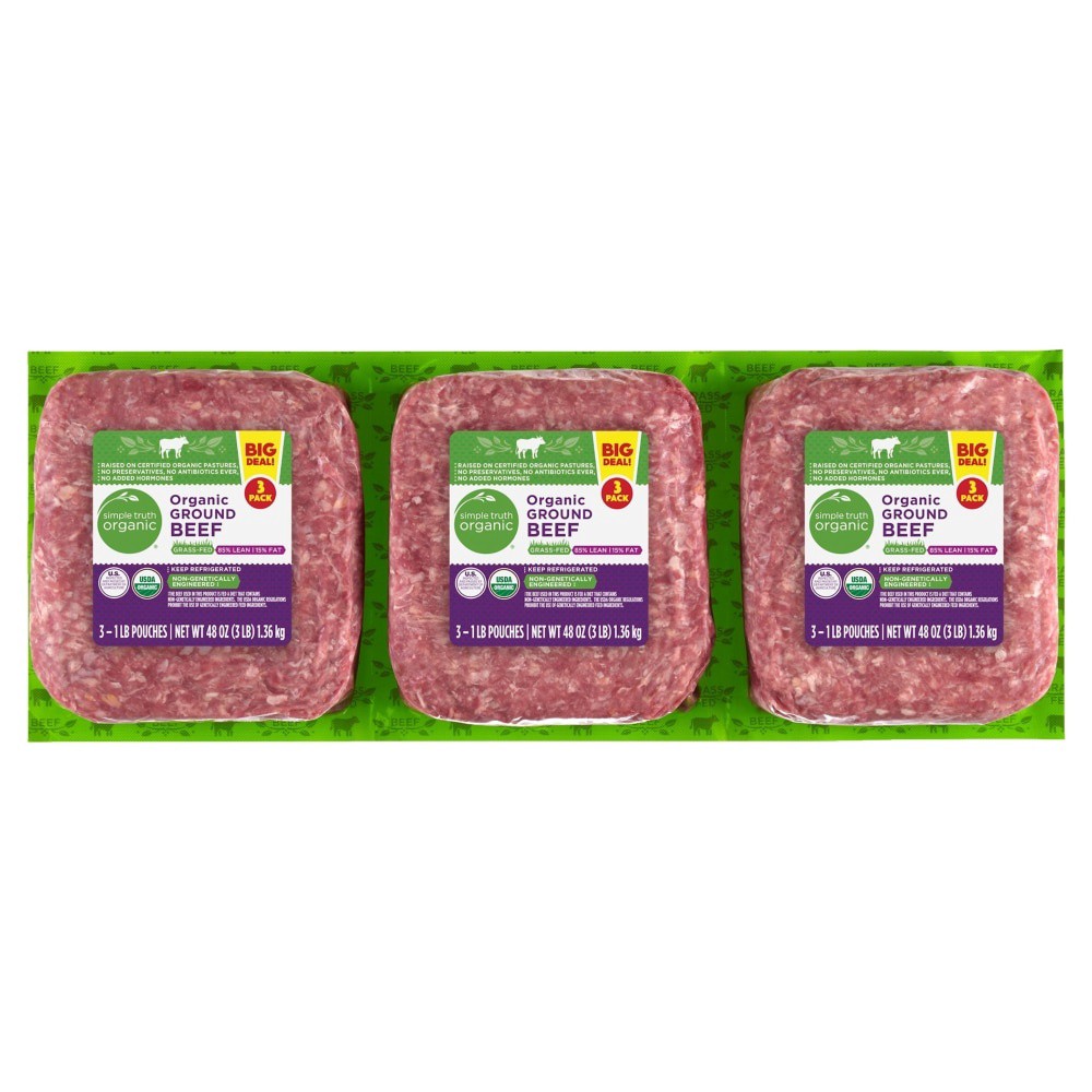 slide 2 of 2, Simple Truth Organic Grass Fed Ground Beef, 3 ct; 1 lb