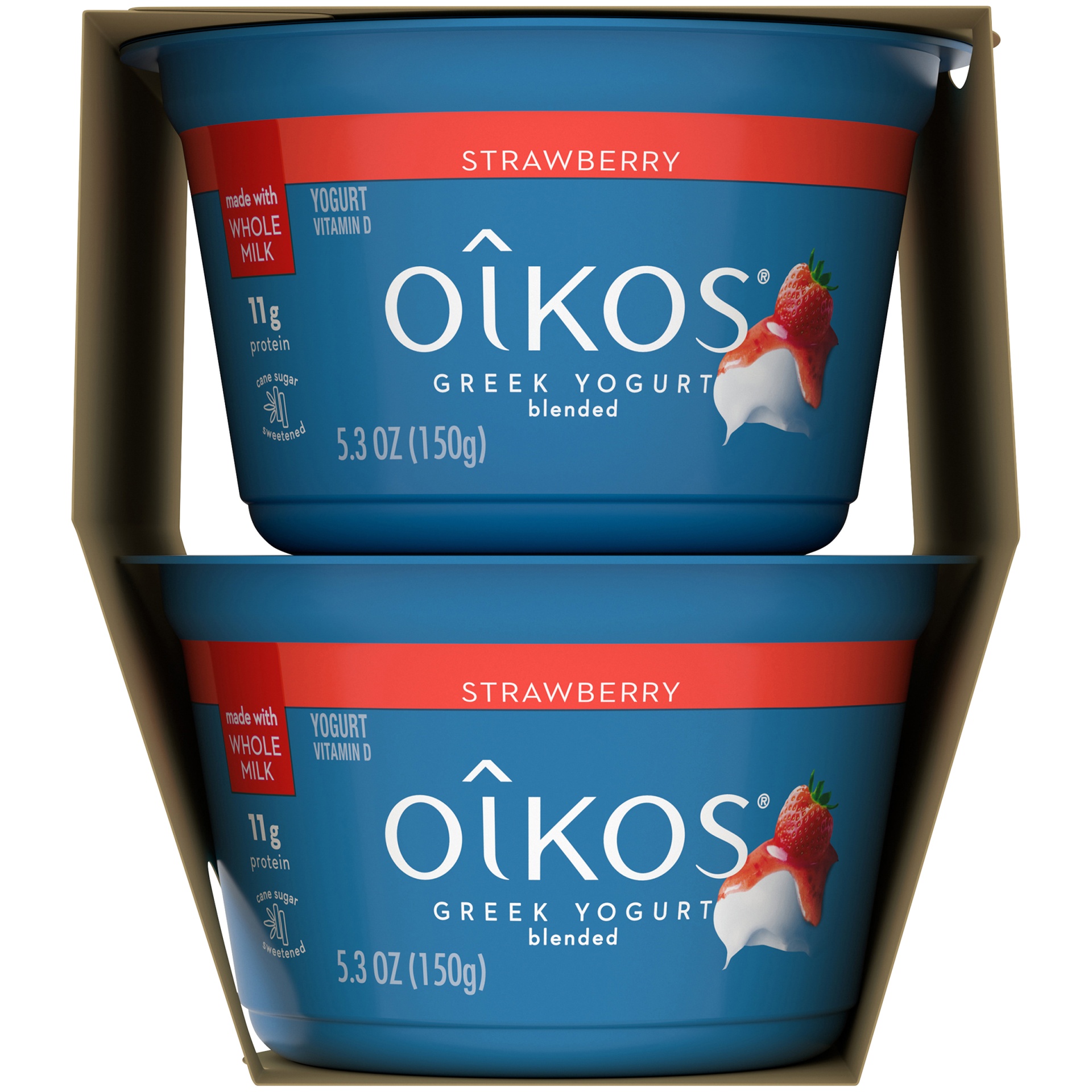 slide 3 of 5, Dannon Oikos Strawberry Blended Whole Milk Greek Yogurt, 4 ct; 5.3 oz