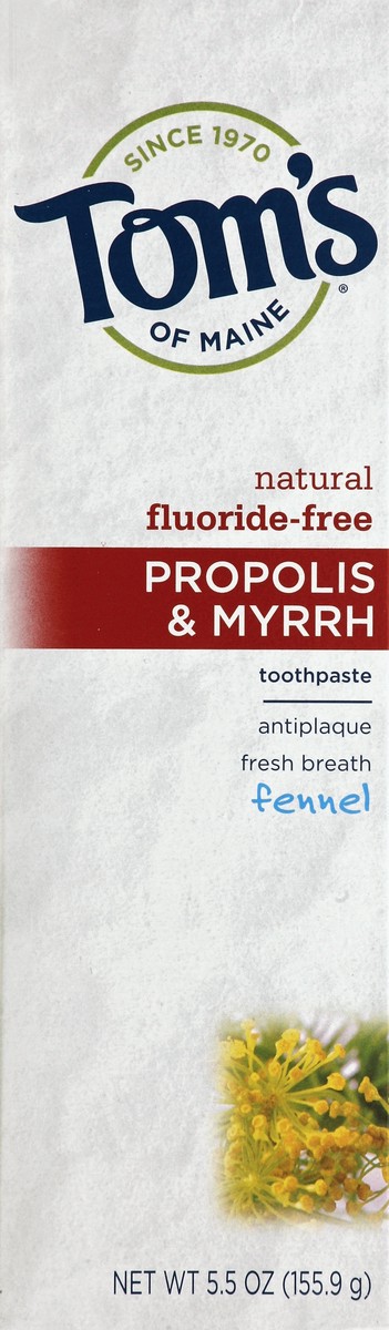 slide 3 of 5, Tom's of Maine Fluoride-Free Propolis & Myrrh Natural Toothpaste, Fennel, 5.5 oz., 5.5 oz