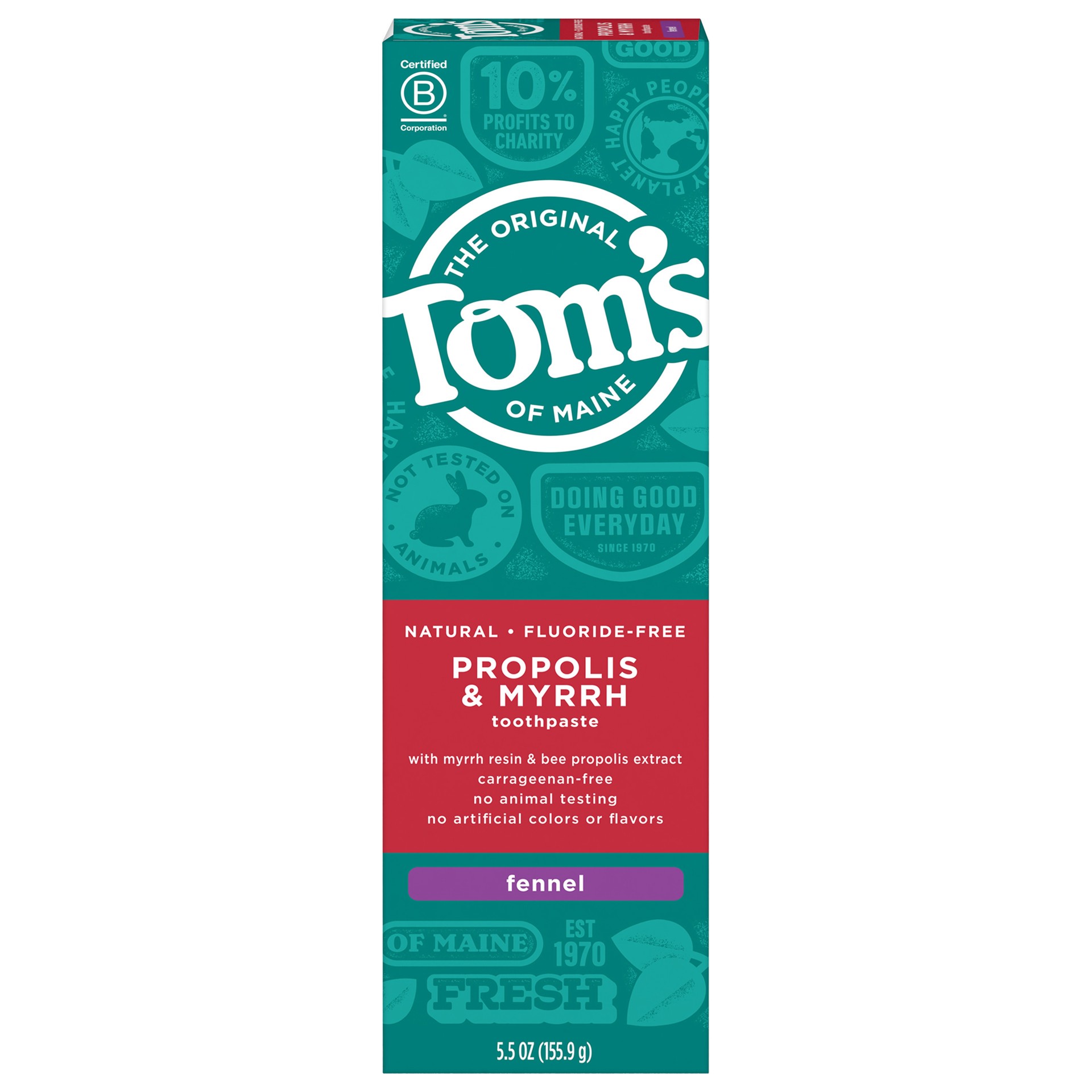 slide 1 of 5, Tom's of Maine Fluoride-Free Propolis & Myrrh Natural Toothpaste, Fennel, 5.5 oz., 5.5 oz