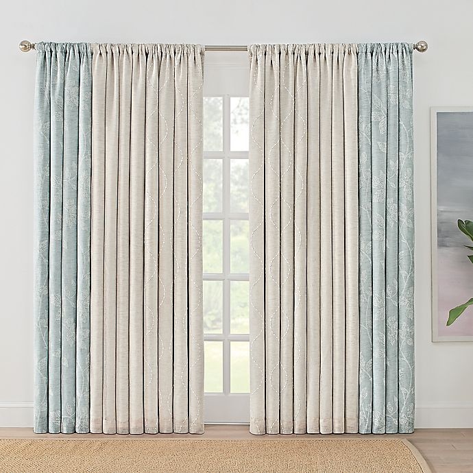 slide 2 of 4, BrookstoneZoey Rod Pocket 100% Blackout Embroidered Window Curtain Panel - Linen, 84 in