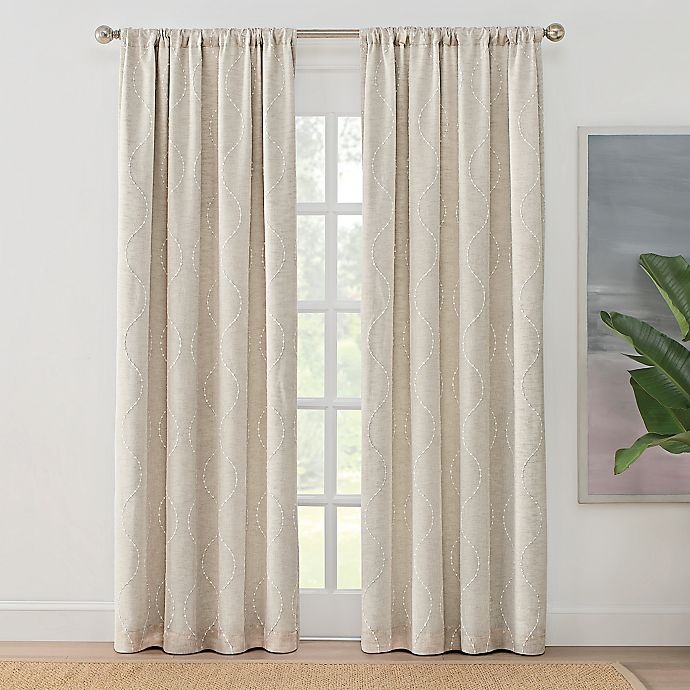 slide 1 of 4, BrookstoneZoey Rod Pocket 100% Blackout Embroidered Window Curtain Panel - Linen, 84 in