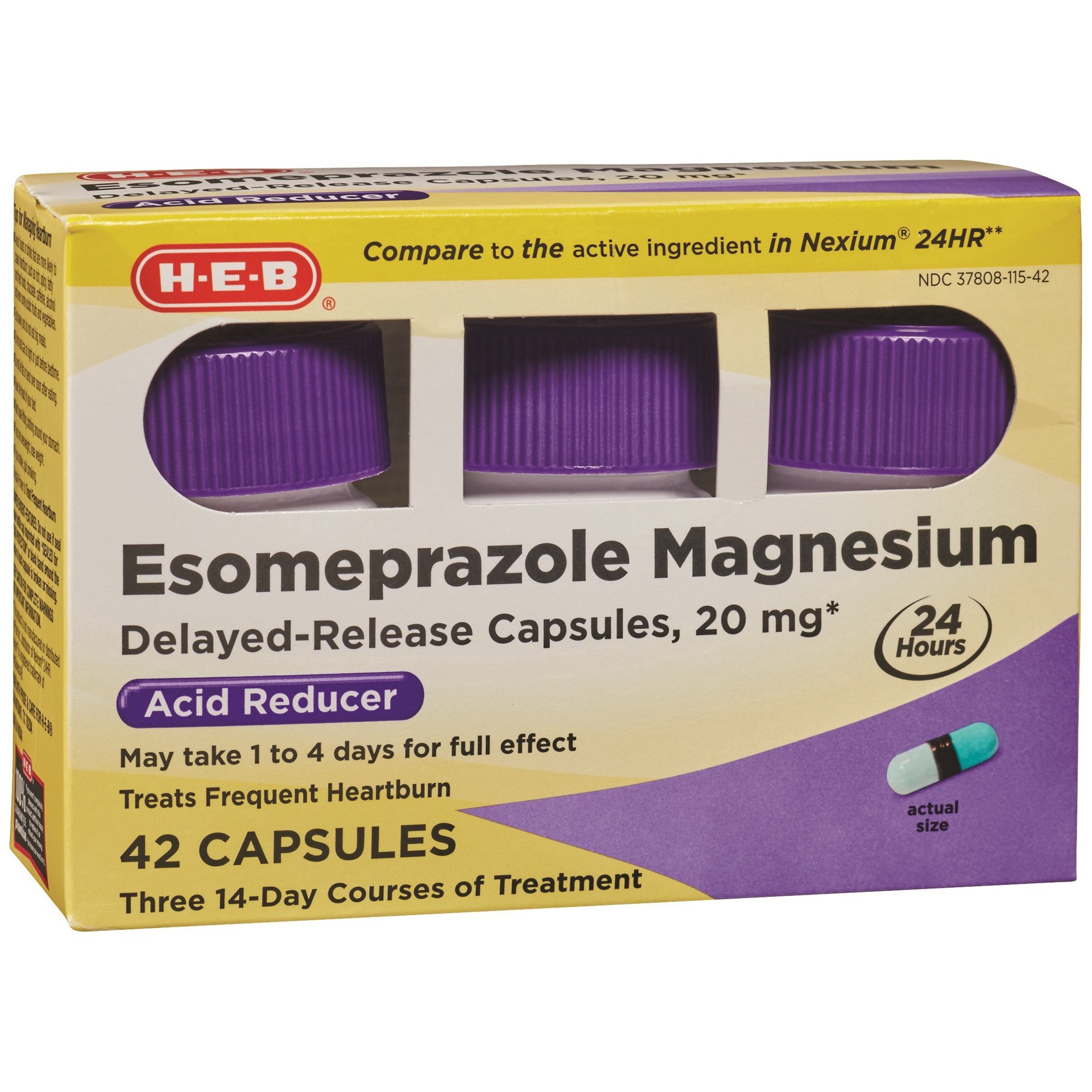 slide 1 of 1, H-E-B Esomeprazole Magnesium 20 mg Capsules, 42 ct