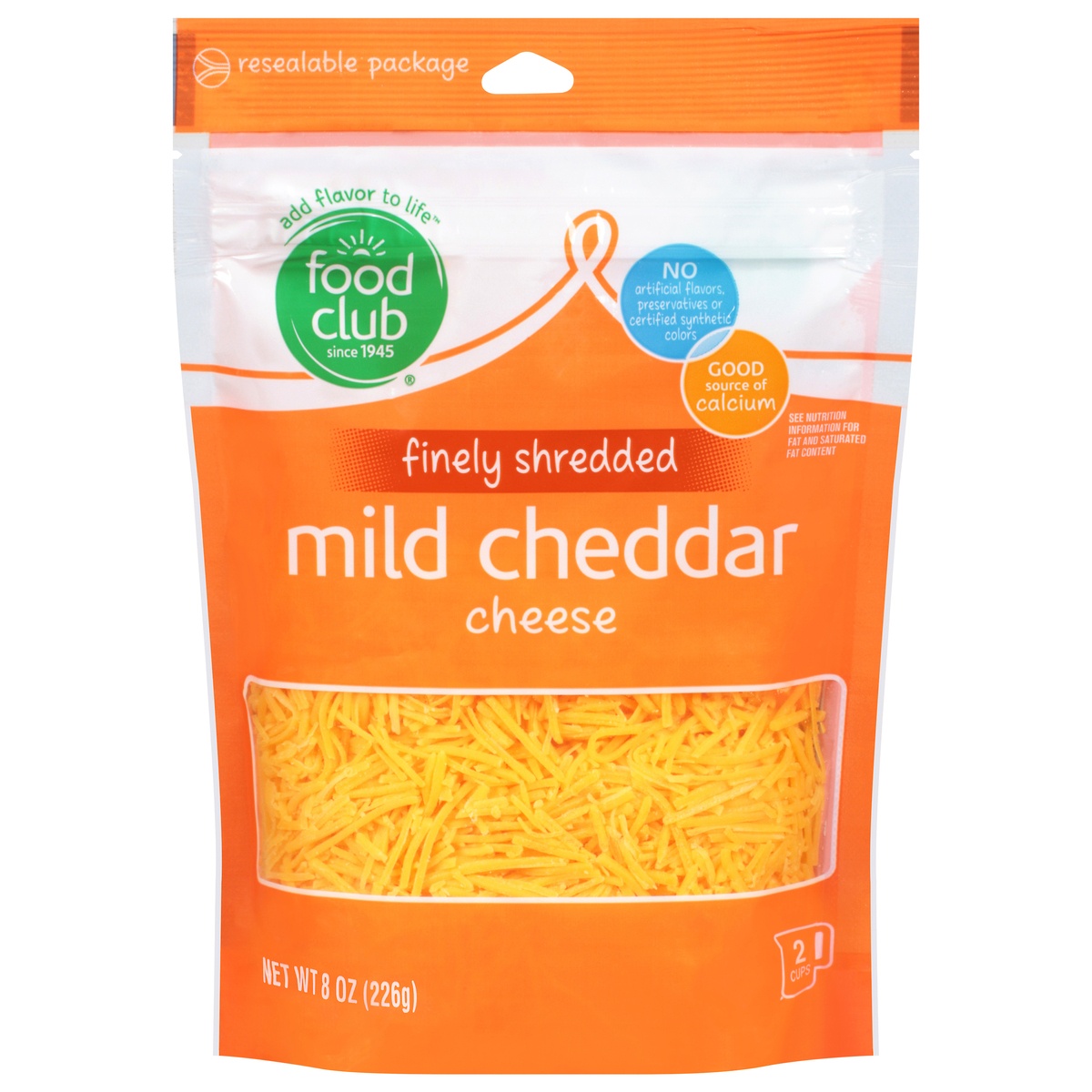 slide 1 of 1, Food Club Mild Cheddar Finely Shredded Cheese, 8 oz