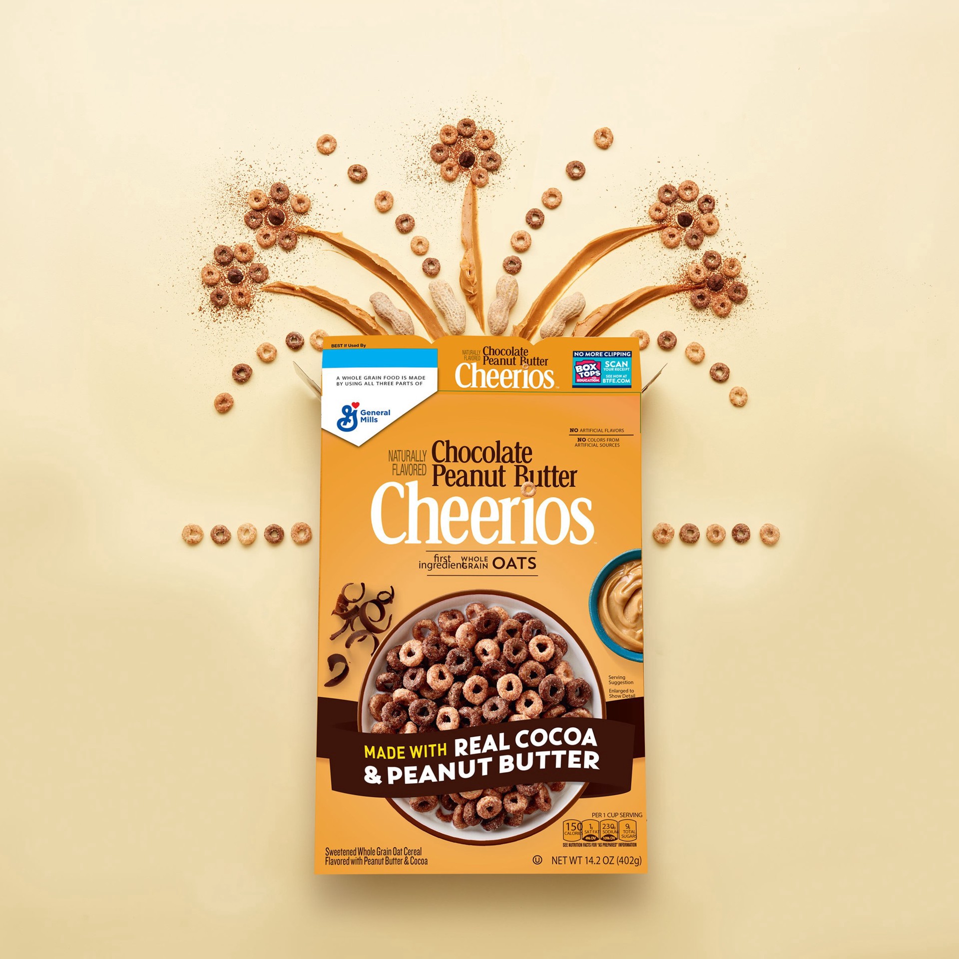 slide 9 of 10, Cheerios Chocolate Peanut Butter Cheerios Breakfast Cereal, Family Size, 18 OZ, 18 oz