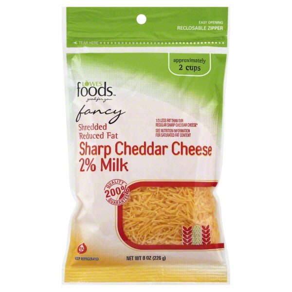 slide 1 of 1, Lowes Foods Shredded Reduced Fat Sharp Cheddar Cheese, 8 oz