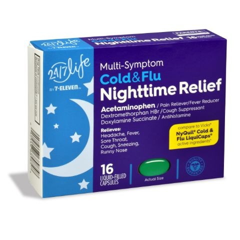 slide 1 of 1, 24/7Life Night Cold & Flu Relief Caps, 1 ct