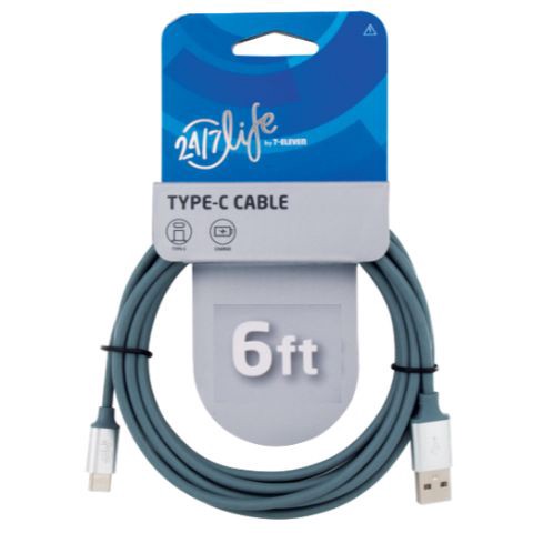 slide 1 of 1, 24/7 Life Type-C Cable Grey, 1 ct
