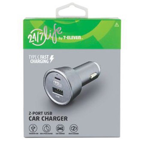 slide 1 of 1, 24/7 Life Pd 2-Port Car Charger, 1 ct