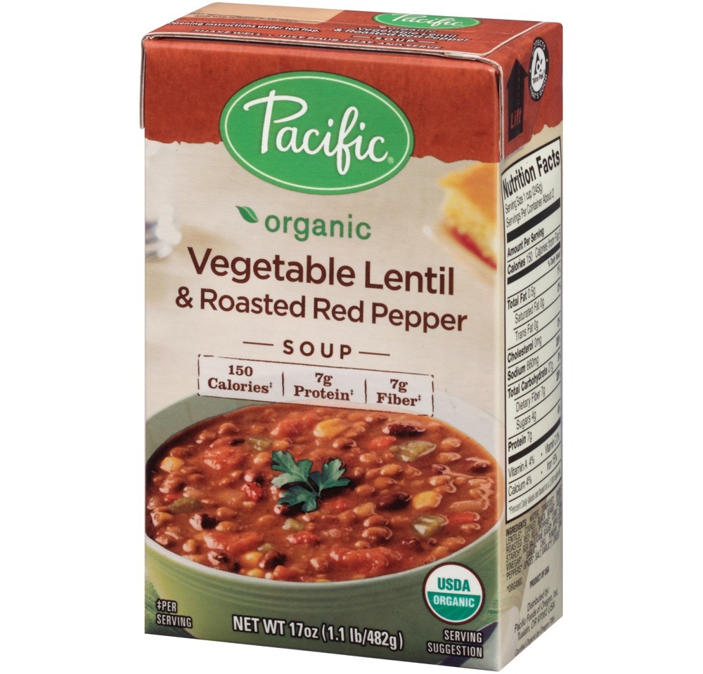slide 4 of 9, Pacific Foods Organic Vegetable Lentil & Roasted Red Pepper Soup, 17 oz