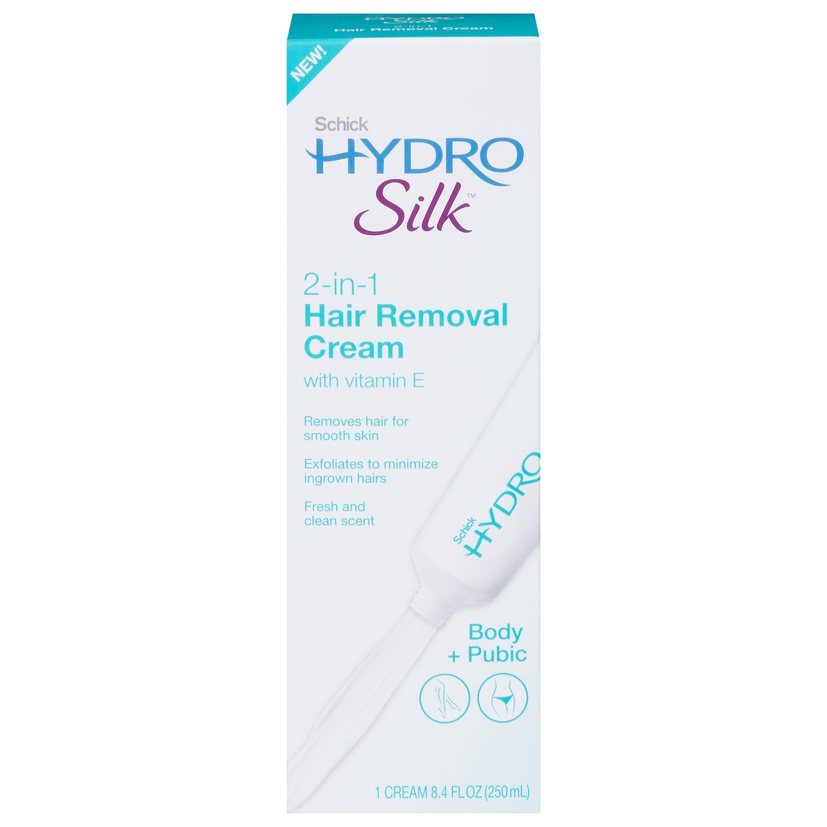 slide 1 of 26, Schick Hydro Silk 2-in-1 Hair Removal Cream for Body + Pubic, 8.4 fl oz