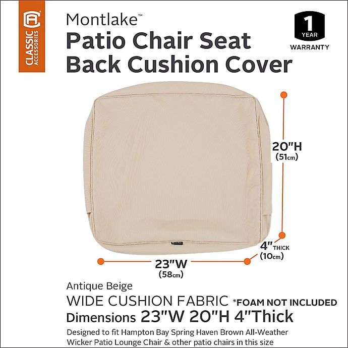 slide 10 of 10, Classic Accessories Montlake Lounge Back Cushion Slip Cover Antique Beige, 23 in x 20 in