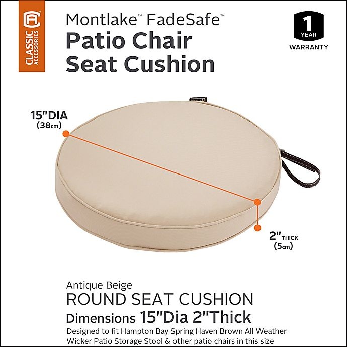 slide 4 of 5, Classic Accessories Montlake FadeSafe Round Dining Seat Cushion - Beige, 15 in