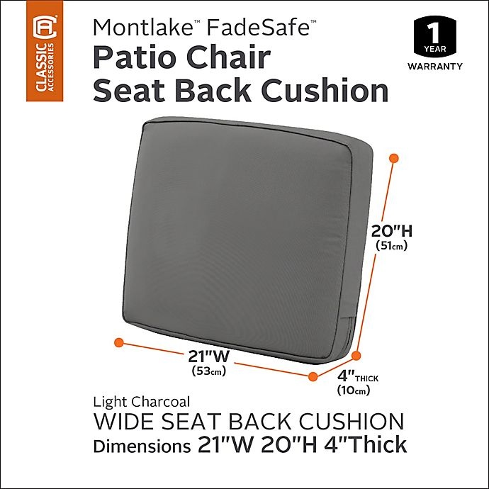 slide 5 of 5, Classic Accessories Montlake FadeSafe Lounge Back Cushion - Charcoal, 21 in x 20 in