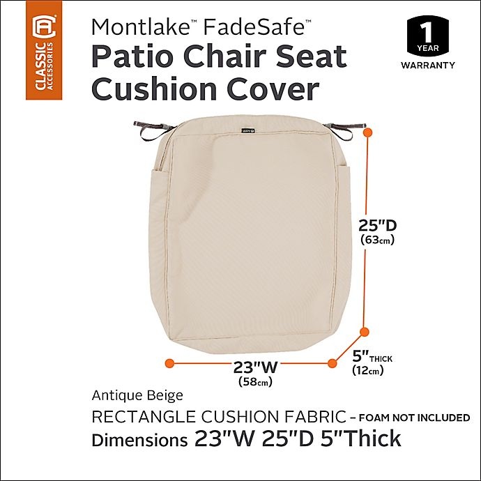 slide 6 of 13, Classic Accessories Montlake Outdoor Seat Cushion Slipcover - Antique Beige, 23 in x 25 in