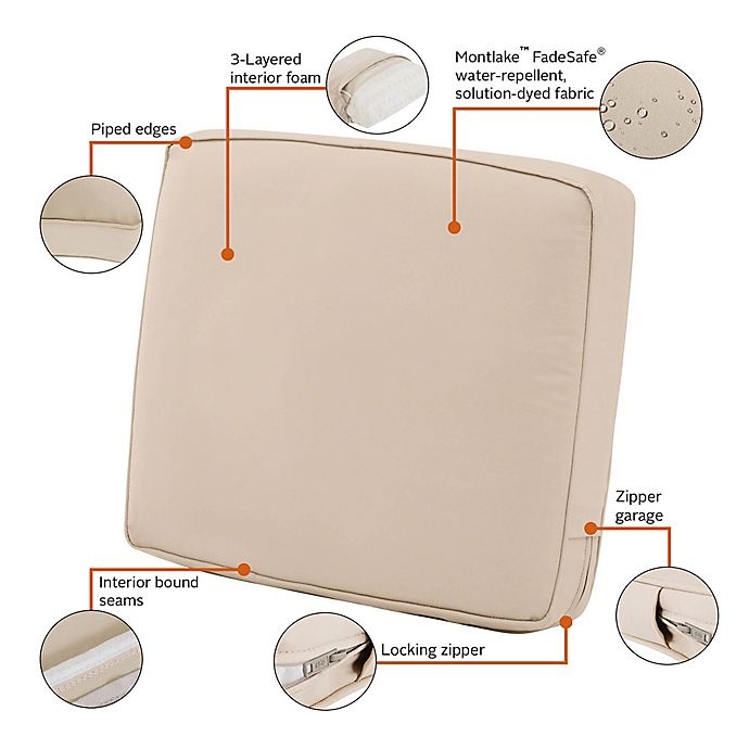 slide 6 of 14, Classic Accessories Montlake Fadesafe Patio Lounge Back Cushion - Beige, 19 in