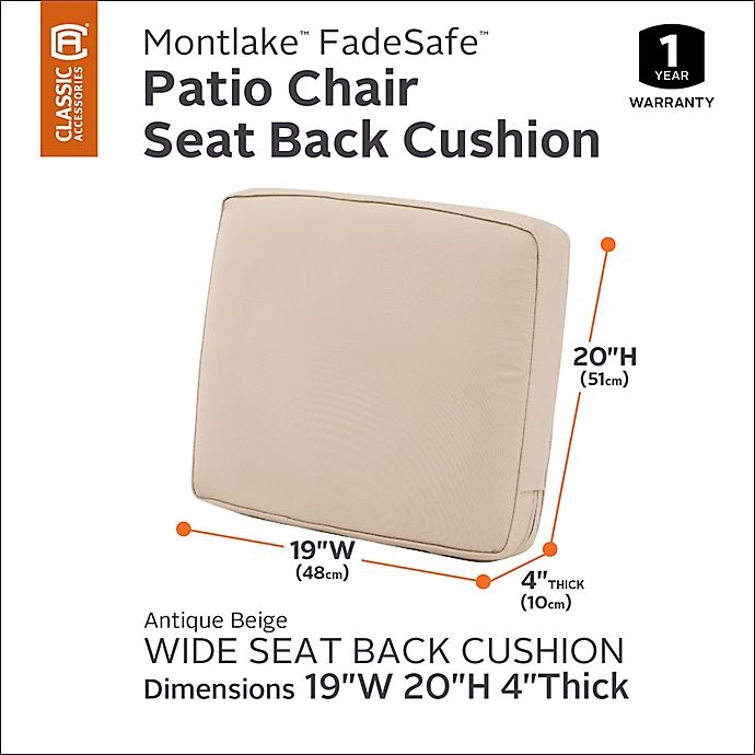 slide 7 of 14, Classic Accessories Montlake Fadesafe Patio Lounge Back Cushion - Beige, 19 in