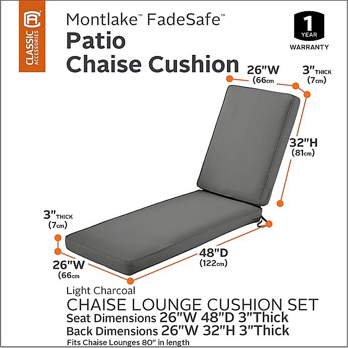 slide 17 of 18, Classic Accessories Montlake Fadesafe Patio Chaise Lounge Cushion - Charcoal, 1 ct