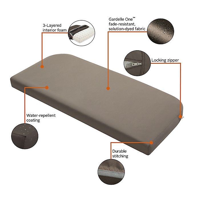 slide 10 of 15, Classic Accessories Patio Bench/Settee Cushion Slip Cover and Foam - Dark Taupe, 1 ct