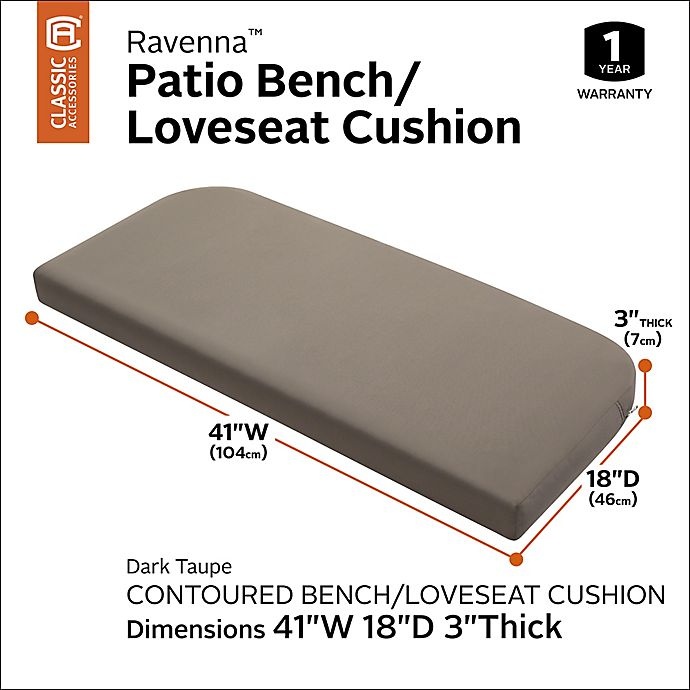 slide 4 of 15, Classic Accessories Patio Bench/Settee Cushion Slip Cover and Foam - Dark Taupe, 1 ct