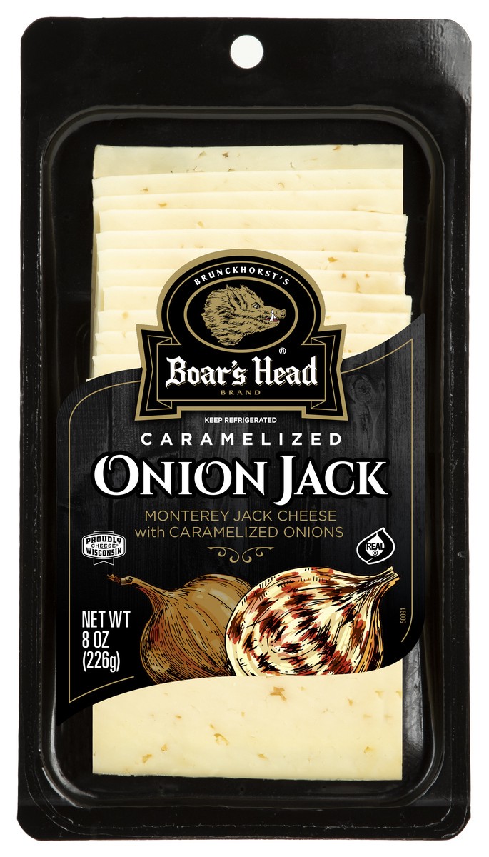 slide 1 of 9, Boar's Head Pre-sliced Caramelized Onion Jack, 8 oz