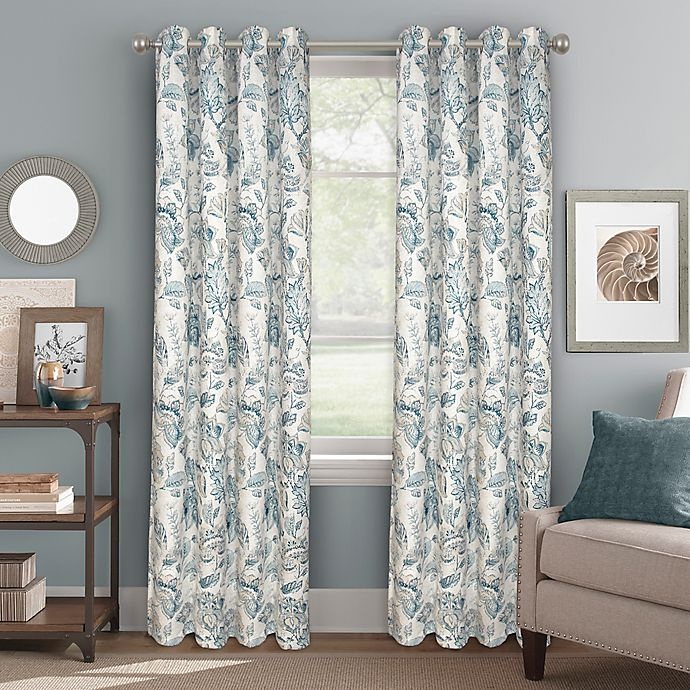 slide 1 of 5, Bastille Floral Grommet 100% Blackout Window Curtain Panel - Indigo, 95 in