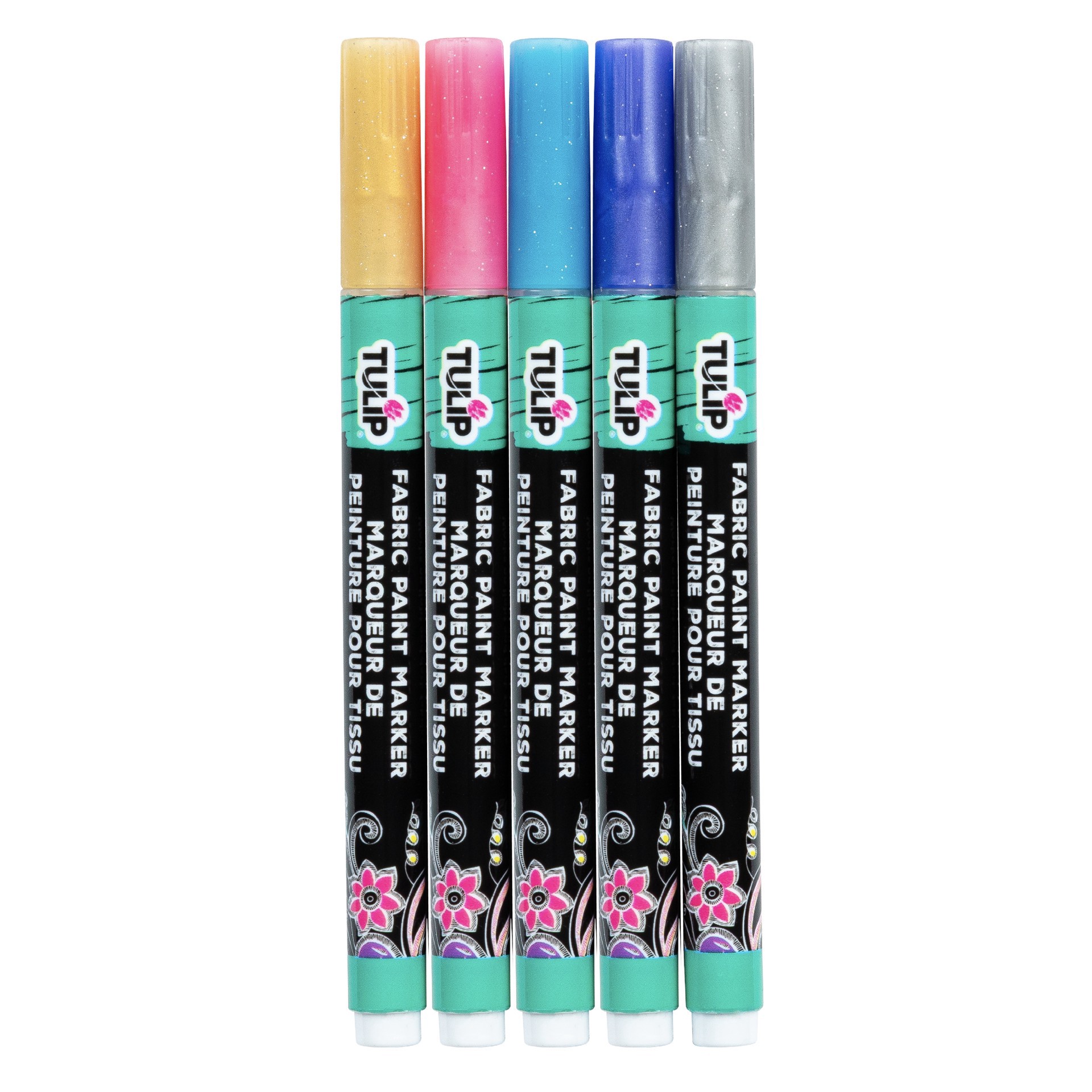 slide 3 of 6, Tulip Glitter Fabric Paint Markers, 5ct., 5 ct