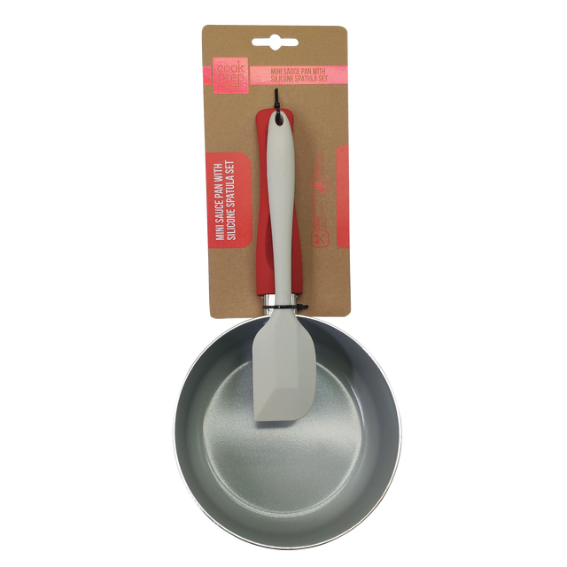 slide 1 of 1, CREATIVE HOME Mini Sauce Pan W/ Turner Set Red, 1 ct