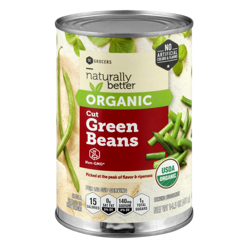 slide 1 of 1, SE Grocers Naturally Better Organic Beans Green Cut, 14.5 oz