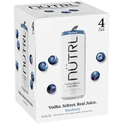 Nutrl Blueberry Vodka Hard Seltzer 4 Pack 12 fl oz Cans