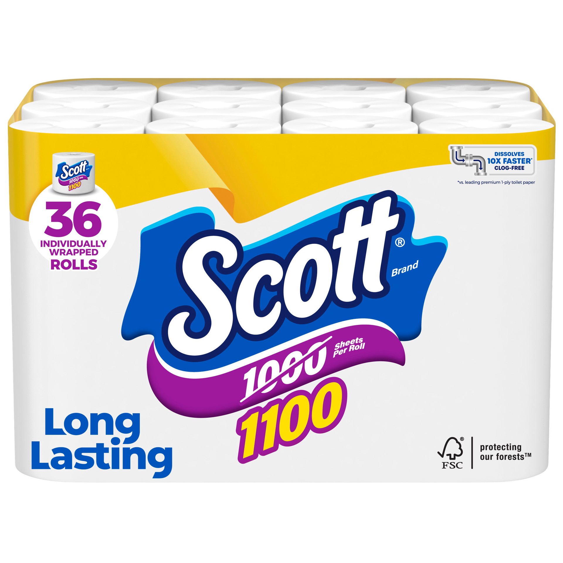 slide 1 of 1, Scott 1100 Toilet Paper, 36 Rolls, Septic-Safe, 1-Ply Toilet Tissue, 36 ct