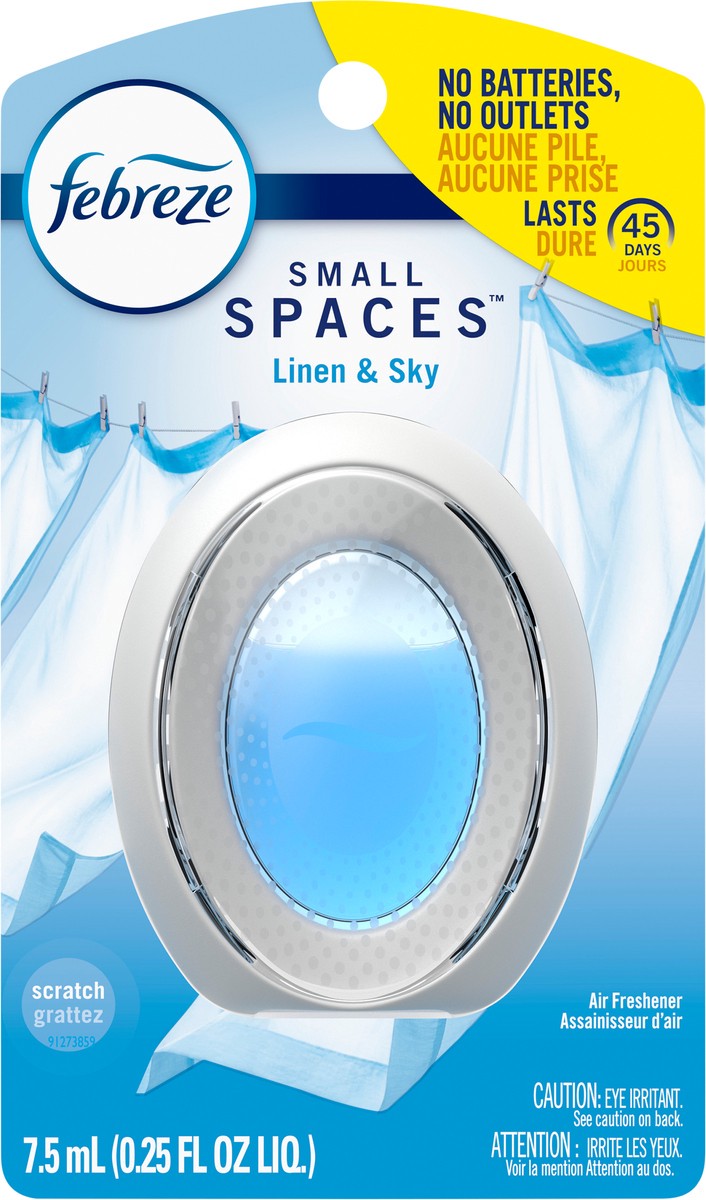 slide 3 of 3, Febreze Small Spaces Linen & Sky Air Freshener, 0.25 oz